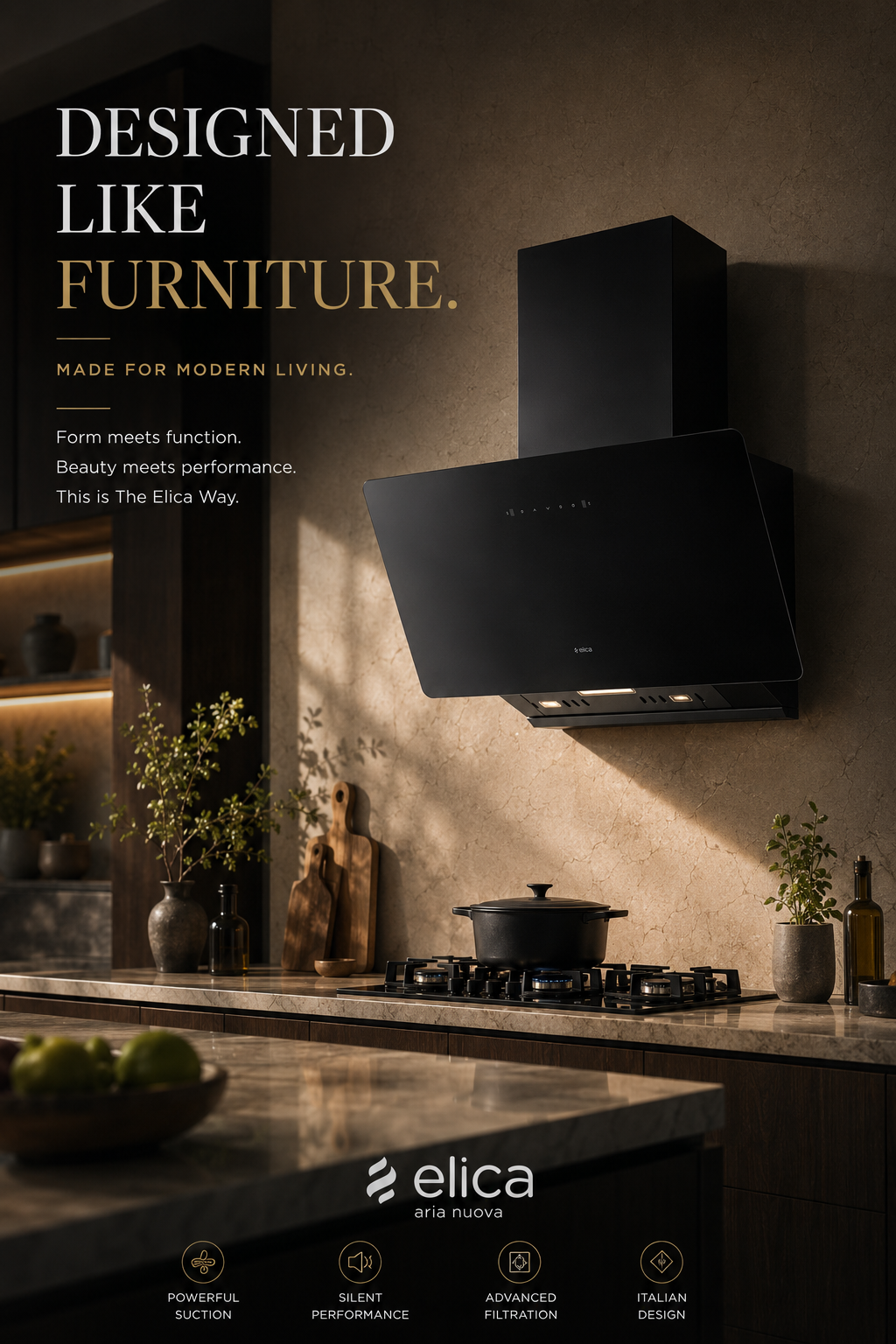 Elica kitchen appliances advertising campaign featuring premium product photography by Rewire